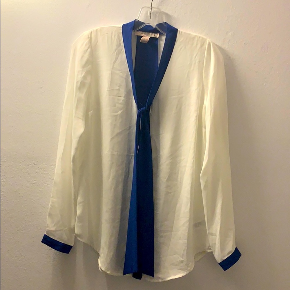 White Blouse with Blue Detail